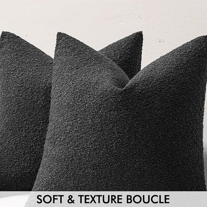 MIULEE Textured Boucle Throw Pillow Cover Black Accent Solid Eruo Sham Pillow Case Decorative Soft Pack of 1 Halloween Couch Cushion Chair Sofa Bedroom Livingroom Home Decor,24x24 Inch