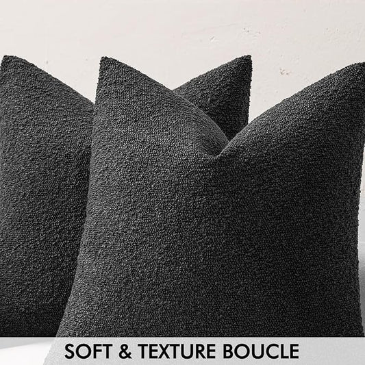 MIULEE Textured Boucle Throw Pillow Cover Black Accent Solid Eruo Sham Pillow Case Decorative Soft Pack of 1 Halloween Couch Cushion Chair Sofa Bedroom Livingroom Home Decor,24x24 Inch