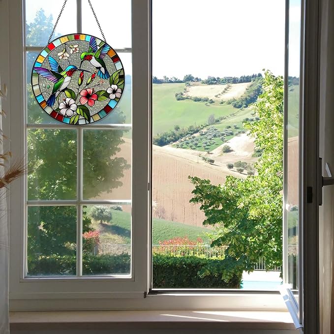 Hummingbird Sun Catcher Stained Glass Window Hanging Hummingbird Decor Gifts Bird Suncatcher for Window Decor Handmade Sun Catcher Decoration for Garden Home Housewarming Gifts