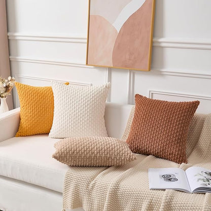 Kevin Textile Decorative Pillow Covers Set of 2 Striped Plush Corduroy Pillows Pillowcases Boho Home Decor Cushion Covers for Couch Sofa Bed Living Room 24x24 Inch, Burnt Orange