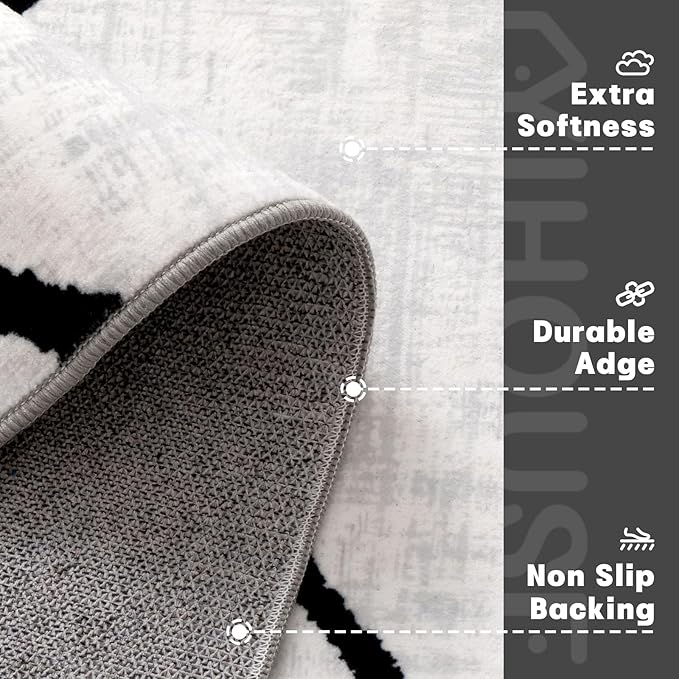 YIHOUSE 5x7 Washable Living Room Rug - Modern Abstract Black and White Area Rug Non-Slip for Bedroom Home Office (Warping, 5'x7'ft)