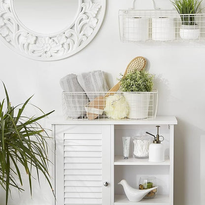 DII Farmhouse Vintage Decor, Wire Wall Basket, Medium, Antique White, 2 Piece