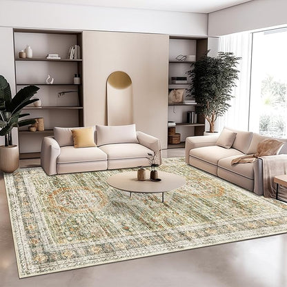 6x9 Area Rug for Living Room Washable 6x9 Non-Slip Modern Rugs for Bedroom Dinning Room Ultra-Thin Indoor Green Orange