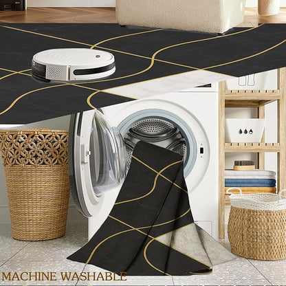 Geometric Marble Rug - 2x3 Rug, Abstract Lines Bath Rugs, Luxury Marble Doormat, Washable & Non Slip Small Rugs Home Decor