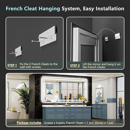 88x38 Inch LED Bathroom Mirror with Lights, Backlit & Front Lit, Anti-Fog Lighted Vanity Mirrors for Bathroom Wall, Dimmable, 3 Color Temperatures, Memory, Shatter-Proof, HD Tempered Glass