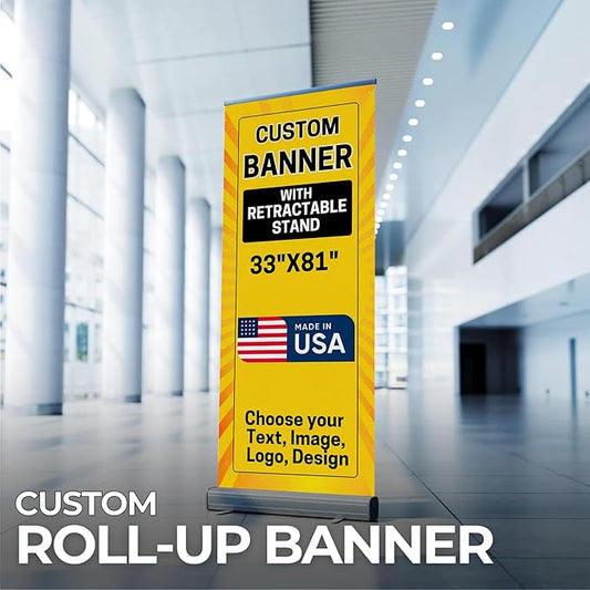 Custom Retractable Banner With Stand By Dreamcontroller(33" X 81") | Personalized Roll Up Banner For Advertising, Stores, Trade Show, Events, Birthday & Party | Made In Usa | Hd Print