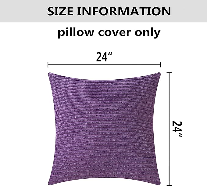 Home Brilliant Purple Pillow Covers Decorative Throw Pillows Striped Corduroy Velvet Large Euro Sham Couch Throw Pillow Cover for Bed, 24x24 inch, Eggplant