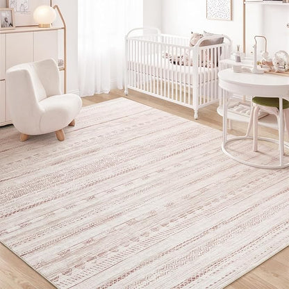 9x12 Pink Area Rugs for Living Room Machine Washable Rug Distressed Girls Nursery Rug Indoor Carpet Neutral Moroccan Boho Ultra Soft Area Rug for Bedroom Dining Room Playroom Office