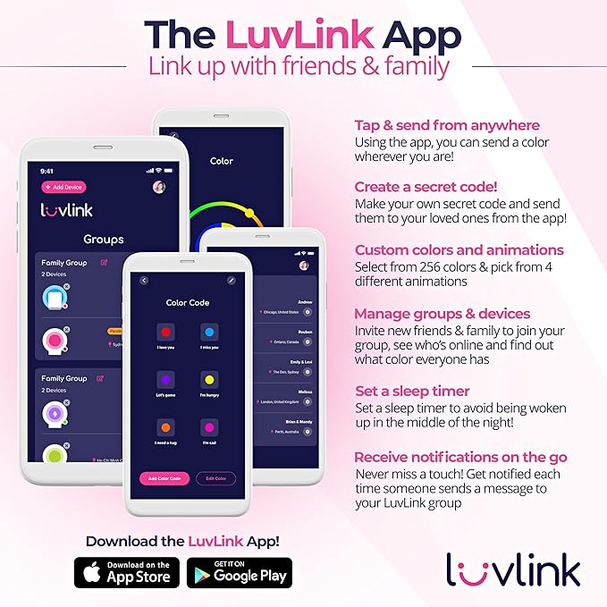 LuvLink Friendship Lamp v2.0 - Long Distance WiFi Touch Lamps for Couples, Friends & Family | Stay Connected from Anywhere – Easy App Setup – No Subscription (Set of Five)