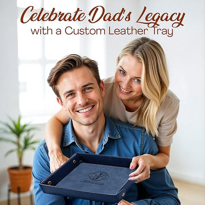 Engraved Father’s Day Leather Valet Tray – Personalized Leather Catch All with Custom Name – Men’s Valet Tray Organizer for Keys, Watches, and Jewelry – Unique Dad Gift from Daughter or Son - Blue