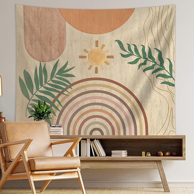 SUOTEMEIFEI Boho Plant Art Tapestry,retro Plants Tapestry Sunset Landscape Abstract Aesthetic Wall Bedroom Living Room Decor College Dorm Wall Hanging
