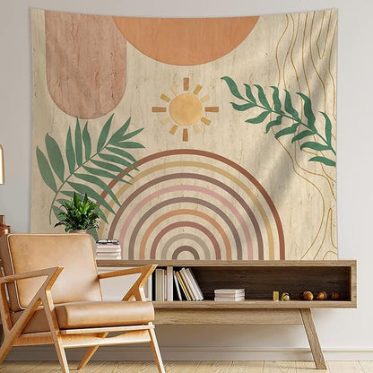 SUOTEMEIFEI Boho Plant Art Tapestry,retro Plants Tapestry Sunset Landscape Abstract Aesthetic Wall Bedroom Living Room Decor College Dorm Wall Hanging