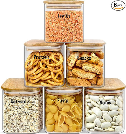 Urban Green Glass Jars with Airtight Lids, Airtight Glass Canisters with Locking Lids, (Bamboo-6P-24oz)