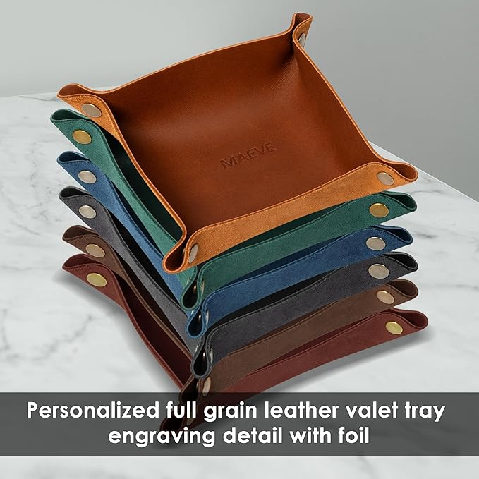 Northwind Personalized Leather Valet Tray – Custom Engraved Full Grain Leather Catchall Tray for Men, Handmade in USA Desk Organizer & Groomsmen Gift, Perfect Storage for Nightstand, Dresser