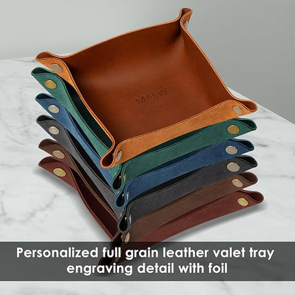Northwind Personalized Leather Valet Tray – Custom Engraved Full Grain Leather Catchall Tray for Men, Handmade in USA Desk Organizer & Groomsmen Gift, Perfect Storage for Nightstand, Dresser