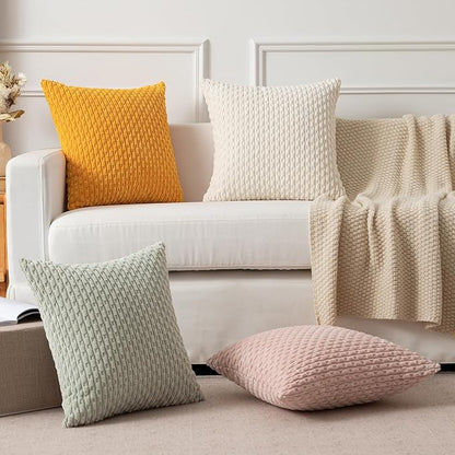 Kevin Textile Euro Sham Pillow Covers 28x28 Inch 2 Packs Soft Boho Striped Corduroy Decorative Throw Pillows for Living Room Couch Bed Sofa Rustic Farmhouse Home Decor 71x71cm Cream White