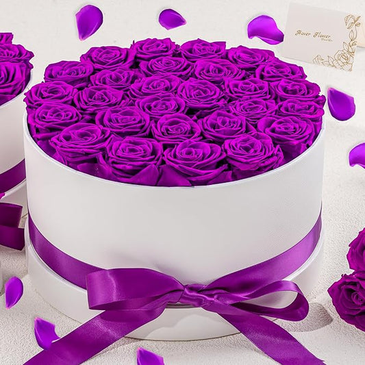 27 Forever Roses in Luxury White Box, Eternal Real Roses Birthday Gifts for Women, Preserved Flowers for Delivery Prime, Anniversary, Valentine's Day, Mothers Day for Mom (Purple)
