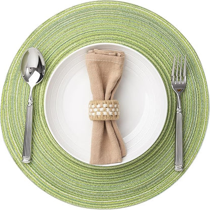 Round Placemats Set of 6 Woven Placemats Washable Braided Table Mats for Dining Table Heat Resistant Non-Slip Circle Place Mats(Green)
