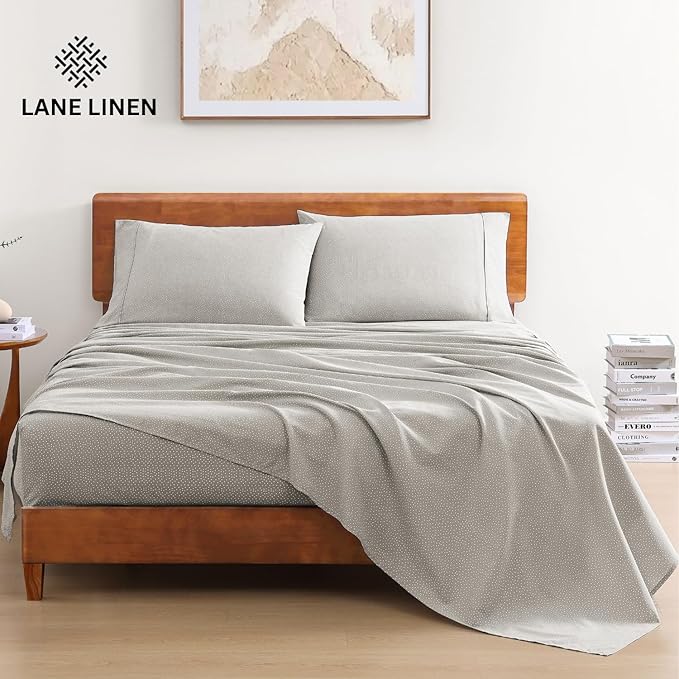LANE LINEN Printed 100% Organic Cotton Bed Sheets Full Size, Fully Elasticized Reinforsed Seams in Fitted Pocket, Machine Washable Naturally Cooling Full Sheet Deep Pocket Bedding- Snowdrop