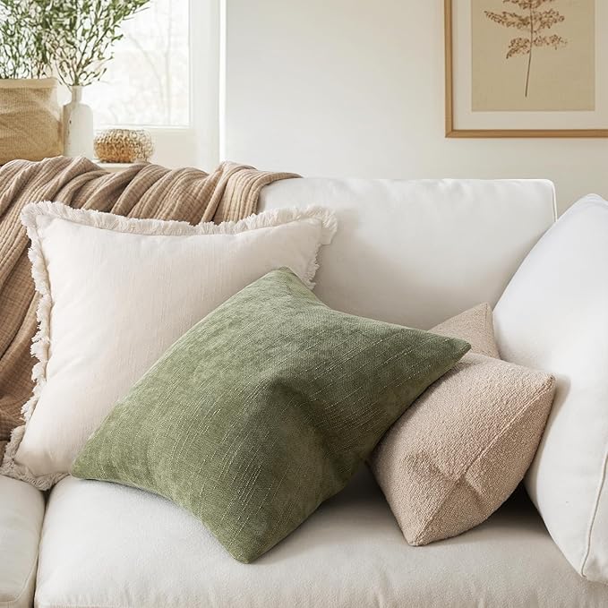 MIULEE Pack of 2 Decorative Throw Pillow Covers Soft Chenille Throw Pillows Solid Textured Cushion Covers for Spring Couch Sofa Bedroom Living Room 18x18 Inch, Sage Geen
