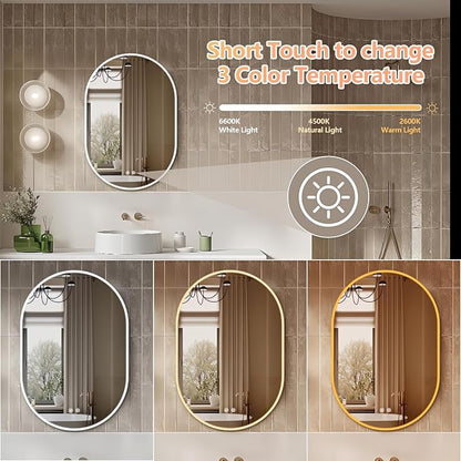 Niccy Oval LED Bathroom Vanity Mirror, 36"x24" Front lit Mirror with Light, Smart Anti-Fog Waterproof Mirror with Memory Function Dimmable Lighted Mirror