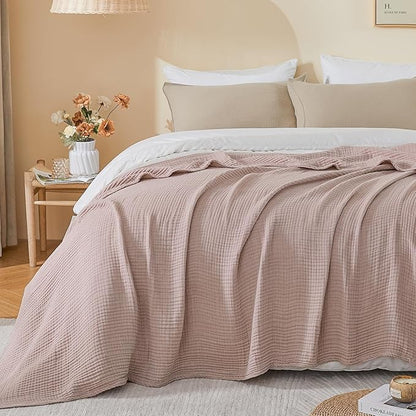 EMME Cotton Muslin Large Throw Blanket Couch Breathable Gauze Soft Lightweight Bed Blankets Adults (Heather Dusty Pink, 50"x70")