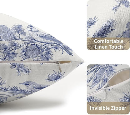 White Blue Bird Pillow Covers 12x20 Set of 2 Decorations Chinoiserie Vintage Throw Pillow Covers Decor Rustic Pillowcases Oriental Pattern Farmhouse Cozy Soft for Sofa Bed Chair Home Decorative