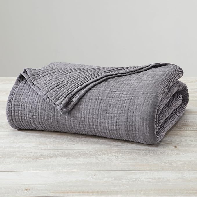 100% Cotton Muslin Full Queen Size Blanket | Soft, Breathable, and Lightweight Bed Blanket for All-Season | Perfect for Layering | Maria Collection (Full/Queen, Charcoal)