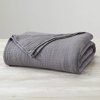 100% Cotton Muslin Full Queen Size Blanket | Soft, Breathable, and Lightweight Bed Blanket for All-Season | Perfect for Layering | Maria Collection (Full/Queen, Charcoal)