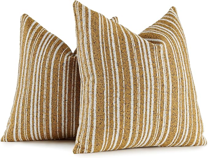 AmHoo Pack of 2 Textured Boucle Throw Pillow Covers Accent Striped Cozy Soft Decorative Couch Cushion Case for Chair Sofa Bedroom Living Room Home Decor 20 x 20-Inch Nugget Gold