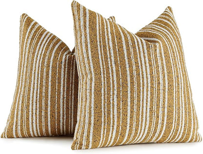 AmHoo Pack of 2 Textured Boucle Throw Pillow Covers Accent Striped Cozy Soft Decorative Couch Cushion Case for Chair Sofa Bedroom Living Room Home Decor 20 x 20-Inch Nugget Gold