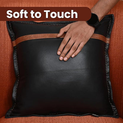LL LEATHER LOVERS Genuine Lambskin Leather Pillow Cover, 18x18 Inch Case for Lumbar Throw Couch Pillows, Thick & Soft Cushion Covers for Sofa Bed Home Décor (Black & Tan Box Pack of 1)