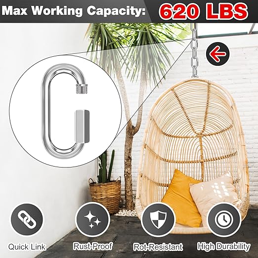 M6-50 Pack 2.3” Quick Links Chain Connectors, 1/4″ Galvanized Chain Locking Hooks, 620LBS Heavy Duty Thread Quick Link Clips, Twist Oval Keychain D Shape for Swing, Backpack, Key Ring