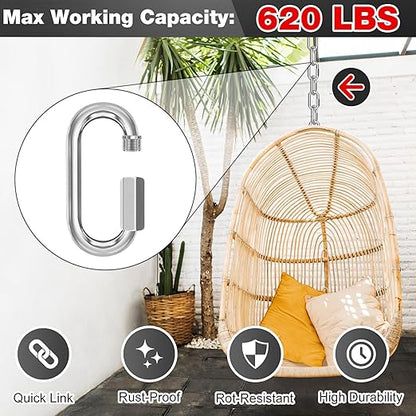 M6-50 Pack 2.3” Quick Links Chain Connectors, 1/4″ Galvanized Chain Locking Hooks, 620LBS Heavy Duty Thread Quick Link Clips, Twist Oval Keychain D Shape for Swing, Backpack, Key Ring
