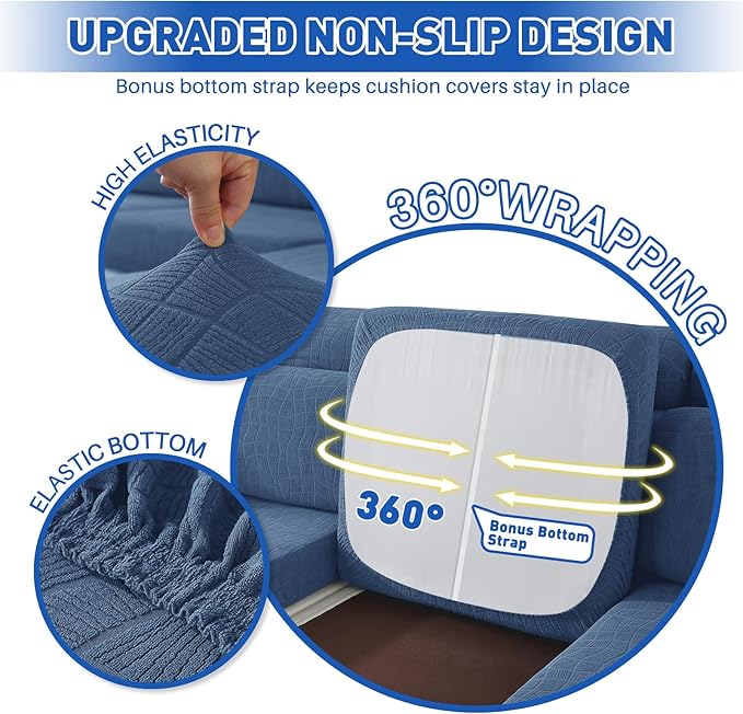 MAXIJIN Waterproof Couch Cushion Covers Stretch Sofa Seat Slipcovers Washable，Sectional Outdoor Cushion Covers with Elastic Bottom for Dogs Pets Kids (1 Pc Loveseat Cushion Cover, Dusty Blue)