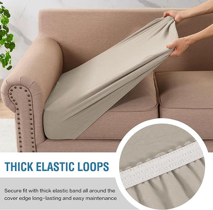 H.VERSAILTEX Fleece Couch Cushion Covers Stretch Couch Covers for 3 Cushion Couch Sofa Thick and Soft Couch Covers Washable (3 Piece Sofa Cushion Cover, Island Fossi)