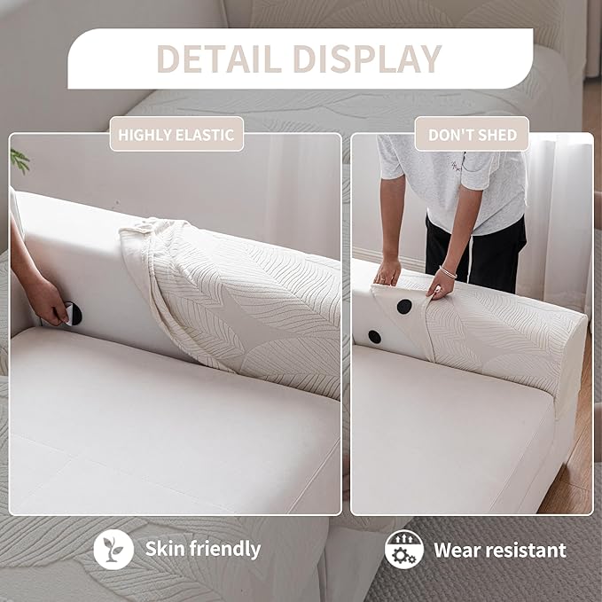 Couch Covers for Sectional Sofa, Washable Stretch Soft Sofa Cushion Covers L Shape Sofa Slipcovers Anti Slip Furniture Decor Protector for Pets (1PC Armrest Cover,Ivory)