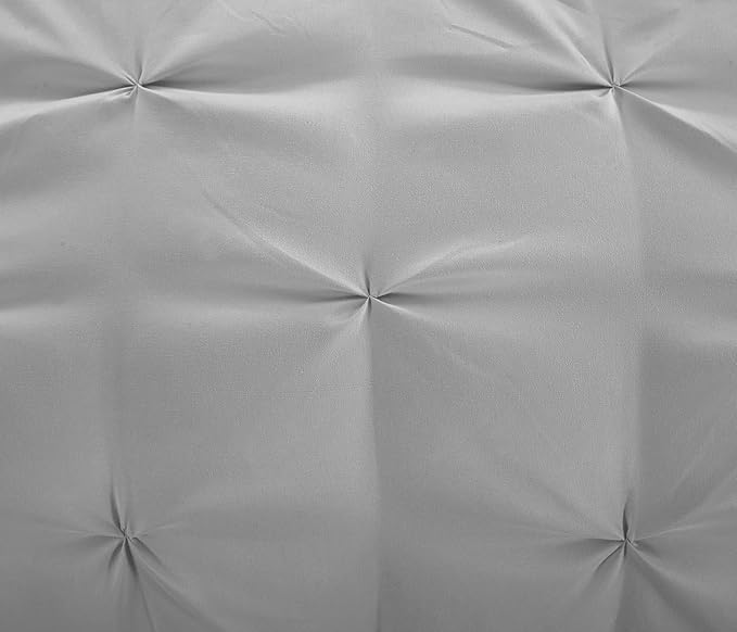 EVOLIVE 4pc Set Pinch Pleat/Kiss Pleat, Pintuck Down Alternative Comforter Set with Pompom (King, Silver Grey)