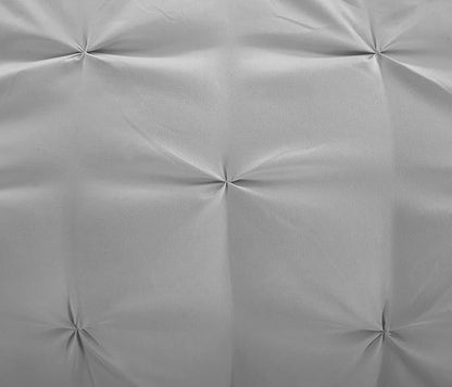 EVOLIVE 4pc Set Pinch Pleat/Kiss Pleat, Pintuck Down Alternative Comforter Set with Pompom (Twin, Silver Grey)
