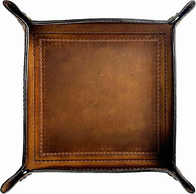 Tolredo Handmade Top Grain Leather Valet Tray – Elegant Organizer for Wallet, Keys, and Phone – Rich Brown (Pack of 1)