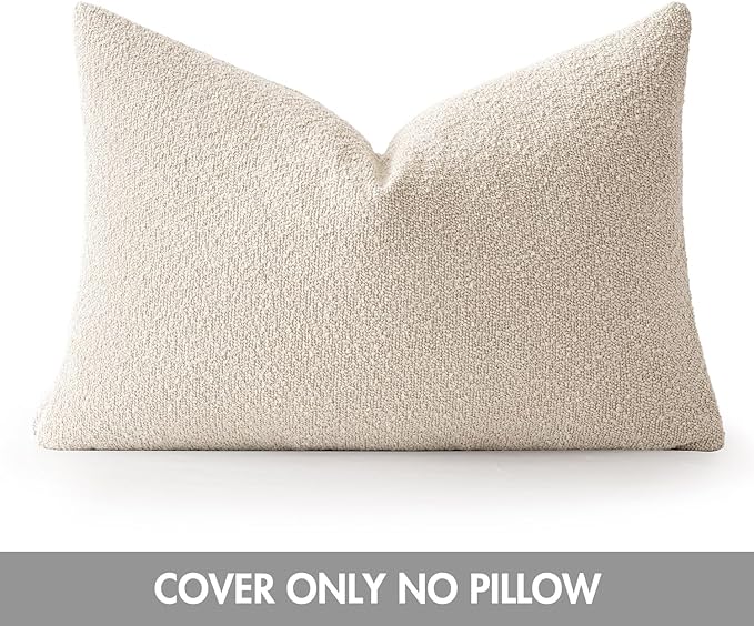 MIULEE Textured Boucle Throw Pillow Cover Beige Accent Solid Lumbar Pillow Case Decorative Soft Pack of 1 Couch Cushion Chair Sofa Bedroom Livingroom Home Decor,24x16 Inch