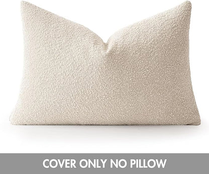MIULEE Textured Boucle Throw Pillow Cover Beige Accent Solid Lumbar Pillow Case Decorative Soft Pack of 1 Couch Cushion Chair Sofa Bedroom Livingroom Home Decor,24x16 Inch