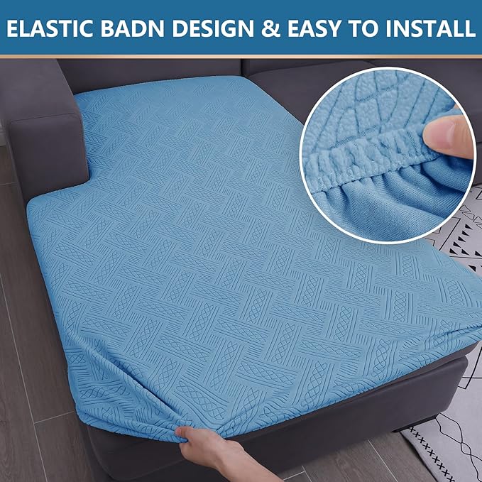 hyha Couch Cushion Covers, Stretch Sofa Seat Cushion Slipcover, Sectional Couch Covers L Shape with Elastic Bottom for Sectional Sofa(Chaise, Blue)