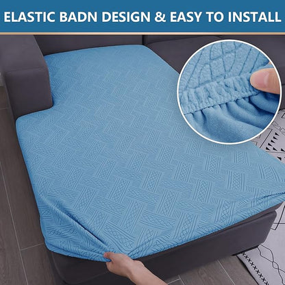 hyha Couch Cushion Covers, Stretch Sofa Seat Cushion Slipcover, Sectional Couch Covers L Shape with Elastic Bottom for Sectional Sofa(Chaise, Blue)