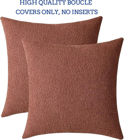 Jeneoo Ocher Decorative Square Thick Terracotta Throw Pillow Covers Fine Textured Boucle Couch Cushion Case for Sofa Home Decor, Set of 2, 18 x 18 Inch