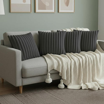 Dark Gray Throw Pillow Covers 20 x 20 Set of 4, Cute Boho Throw Pillow Cover for Couch/Bed, Decorative Pillows Covers for Sofa/Bed, Accent Pillow Covers for Living Room, Rustic/Home/Room Decor