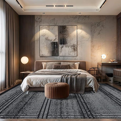 Rugshop Contemporary Stripe Lines High Traffic Living Room,Bedroom,Kitchen, Home Office Area Rug 7'10" x 10' Black
