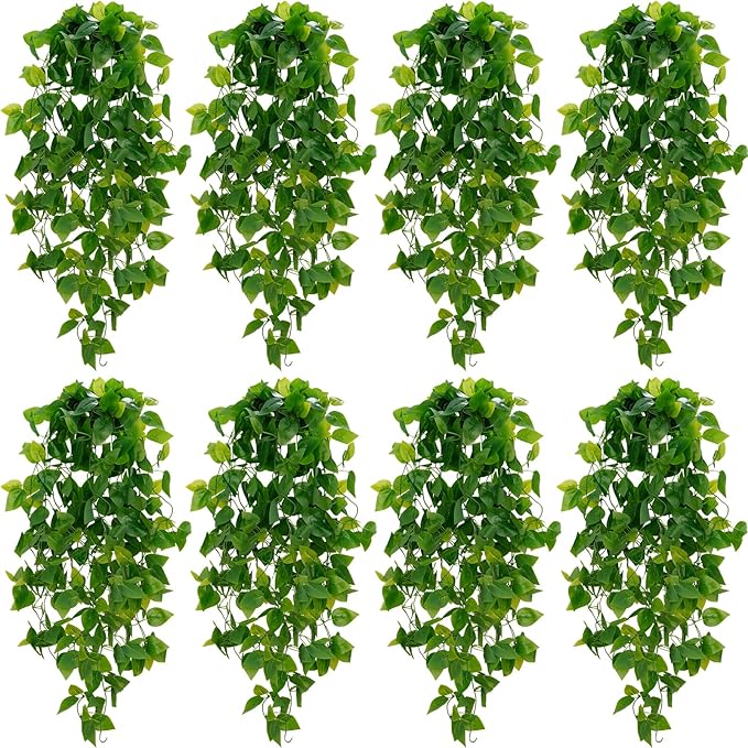 BLEUM CADE Fake Hanging Plants, 8pcs Artificial Hanging Plant, Faux Pothos Vines Greenery for Wall Home Living Room Office Indoor Outdoor Decor (No Baskets)