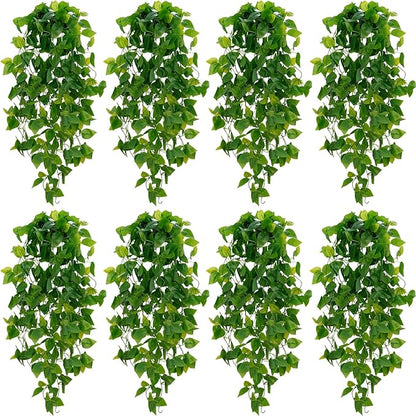 BLEUM CADE Fake Hanging Plants, 8pcs Artificial Hanging Plant, Faux Pothos Vines Greenery for Wall Home Living Room Office Indoor Outdoor Decor (No Baskets)
