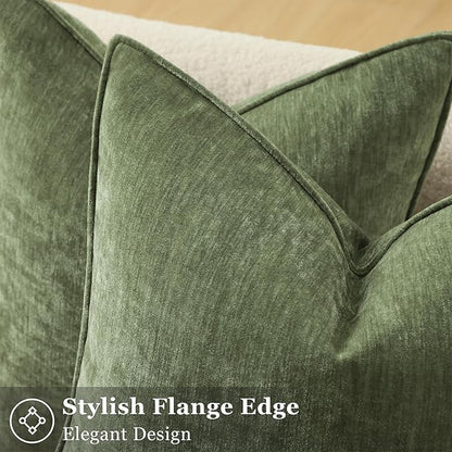 decorUhome Spring Couch Throw Pillow Covers 20x20 Set of 2, Decorative Soft Velvet Neutral Chenille Pillow Covers with Elegant Design for Sofa Bed Living Room Home Decor, Olive Green